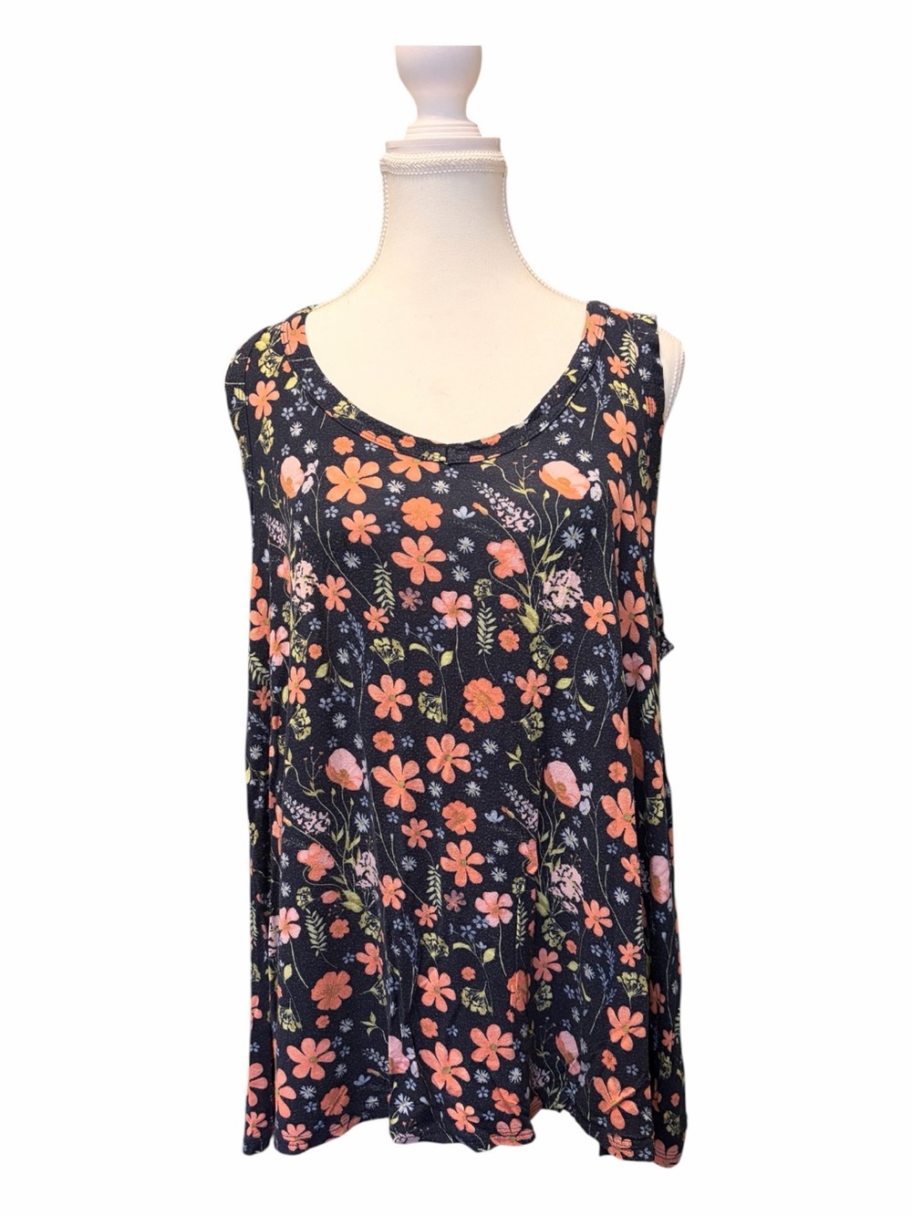 Navy Tank With Floral Print